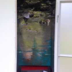 Sculpture Valais - 3e Âge de Fer - Catégorie : Installation - Titre : Ce que j'emporte - Lac de Géronde - Oies migratrices - Vue de la cabine