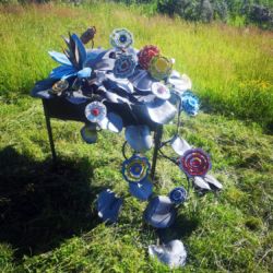 Jardinière de fleurs; mosaïque et acier Jardinière de fleurs